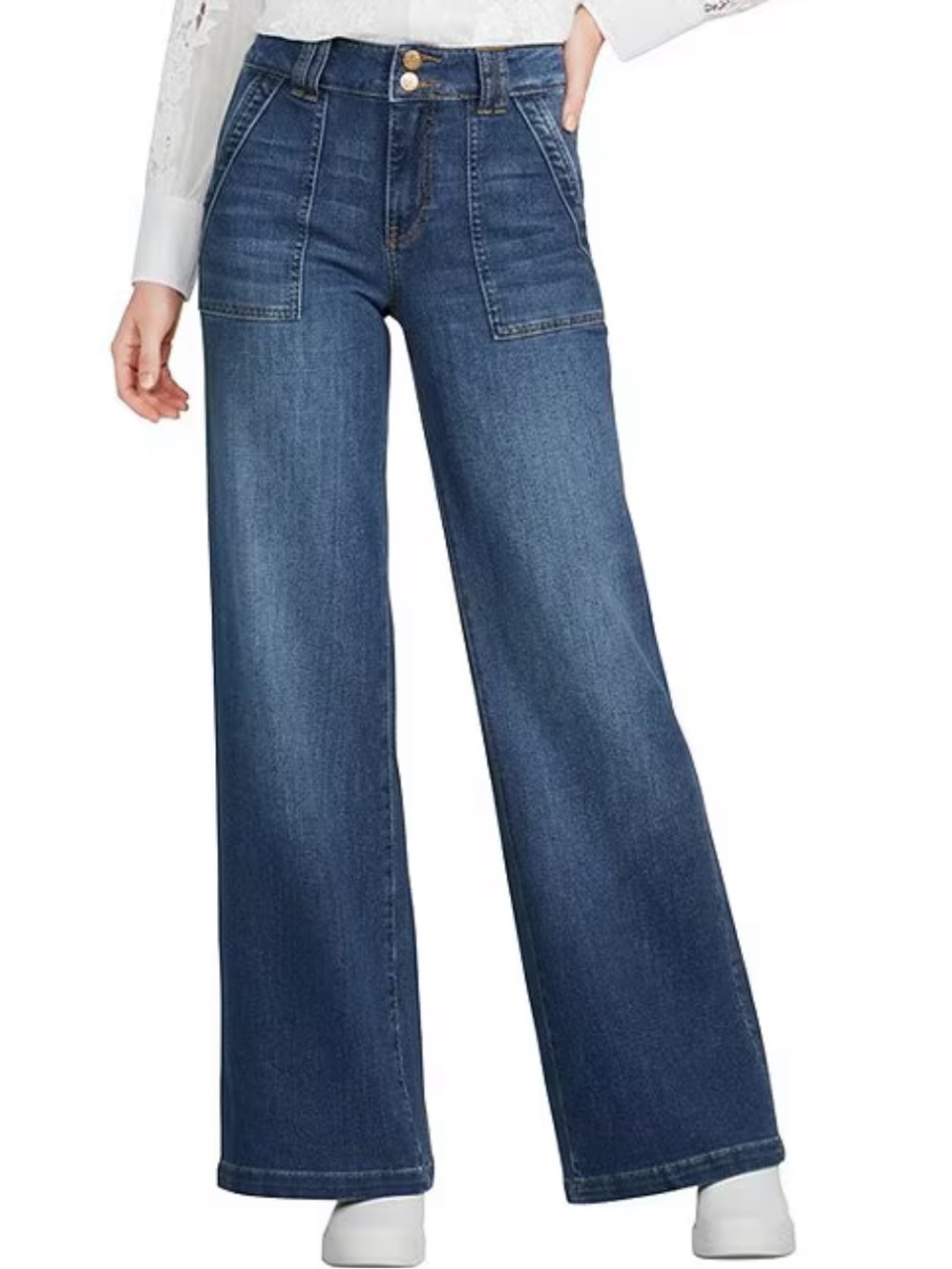 KUT Jodi Soft Stretch Denim High Rise Wide Leg Patch Pocket Jeans
